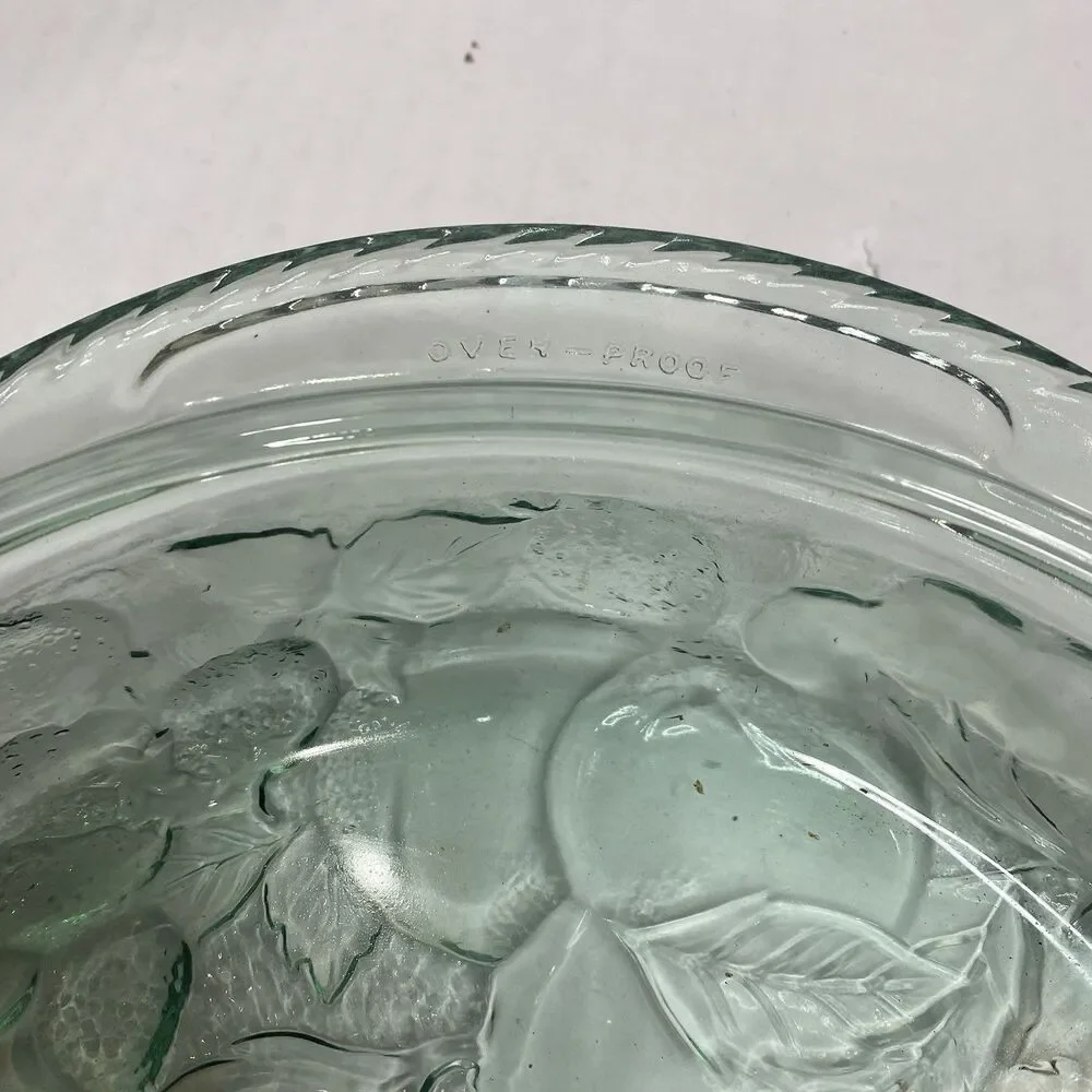 Indiana Glass Madeira 3pc Green Ovenware Set Casseroles Libbey Orchard Fruit VTG